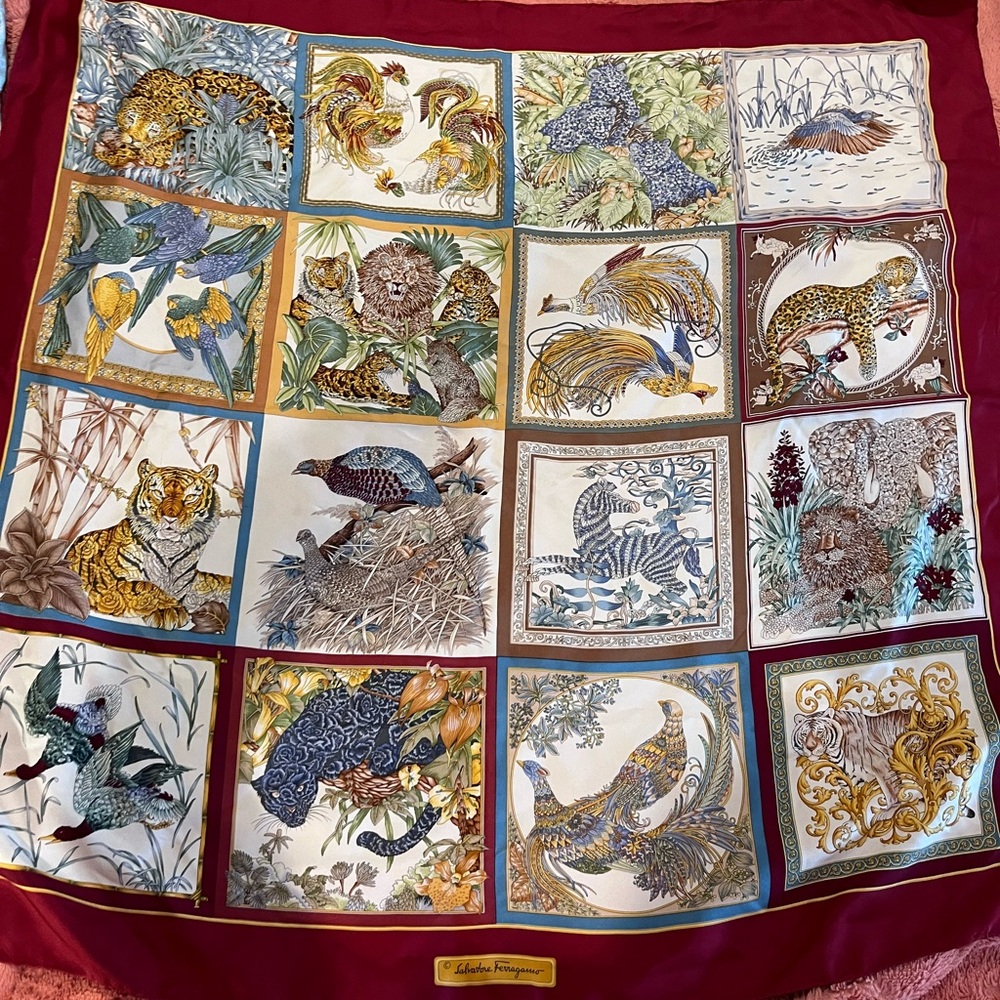 Salvatore Ferragamo Luxury Silk Scarf with Animal Print Rare